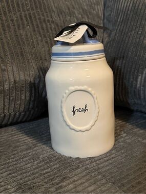 Rae Dunn Ceramic 'Fresh' Kitchen Canister with Blue Trim NWT